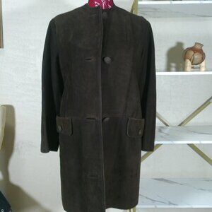 VTG 60's women Ultra Suede Coat Dark Brown 3 Button Long Sleeve Mid Length